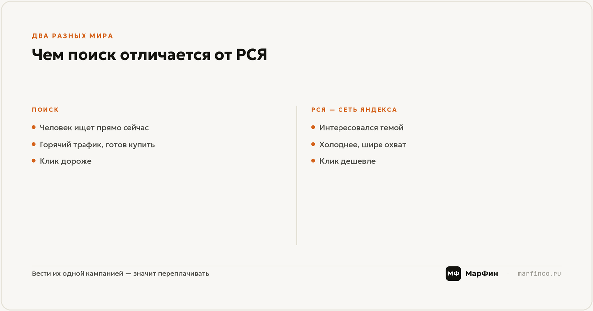 Чем поиск отличается от РСЯ